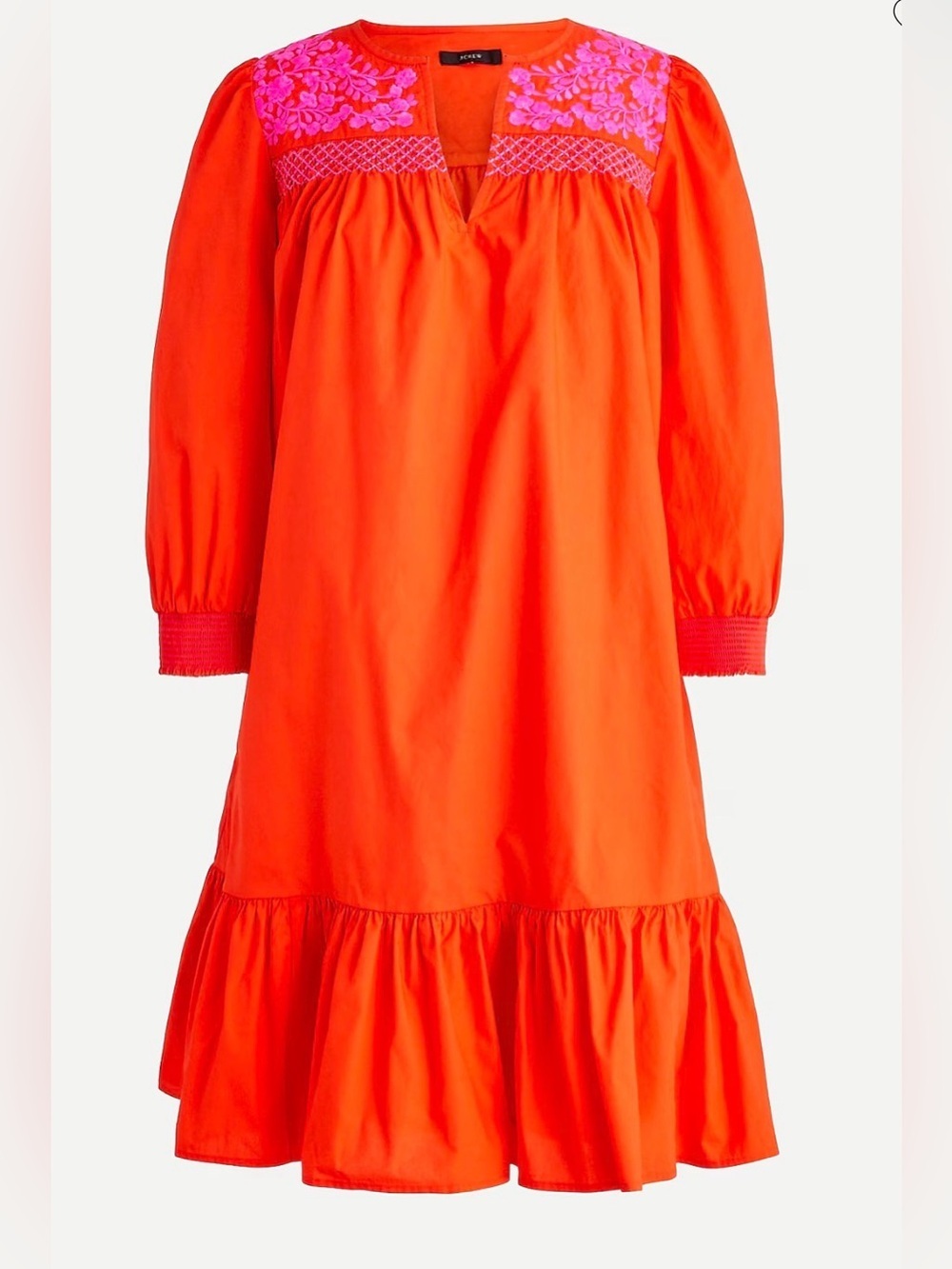 J Crew NWT Orange embroidered popover dress, small
